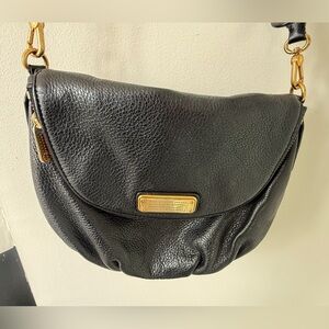 Marc Jacobs Natasha Black Leather Crossbody Bag with Gold Hardware